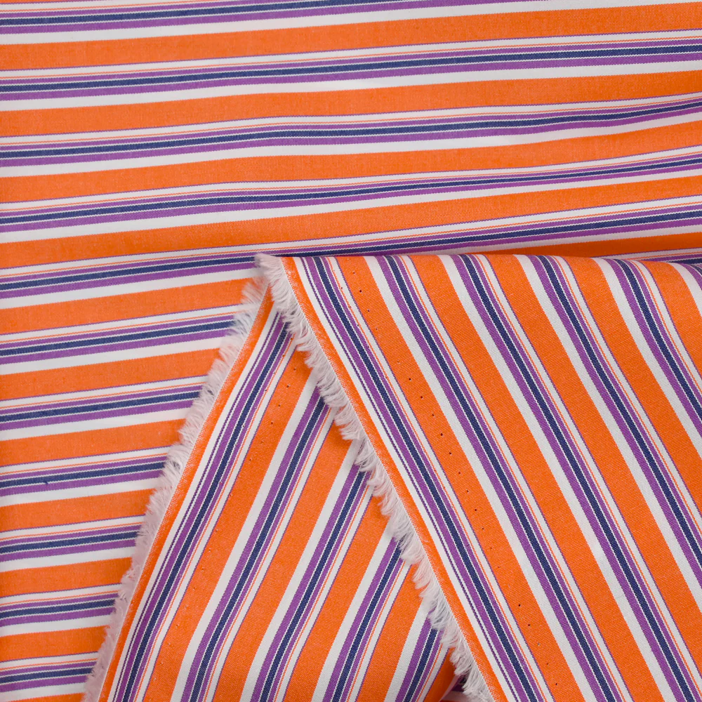 Popeline de coton tissée-teinte rayée orange et violet - Image 4