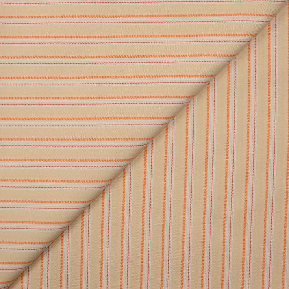 Popeline de coton tissée-teinte rayée orange fond pêche