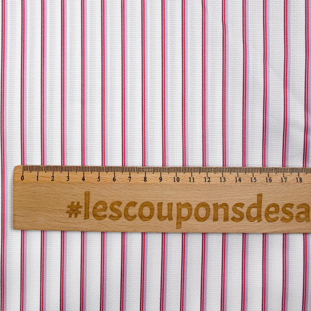 Popeline de coton tissée-teinte rayée parme et rouge fond blanc - Image 4