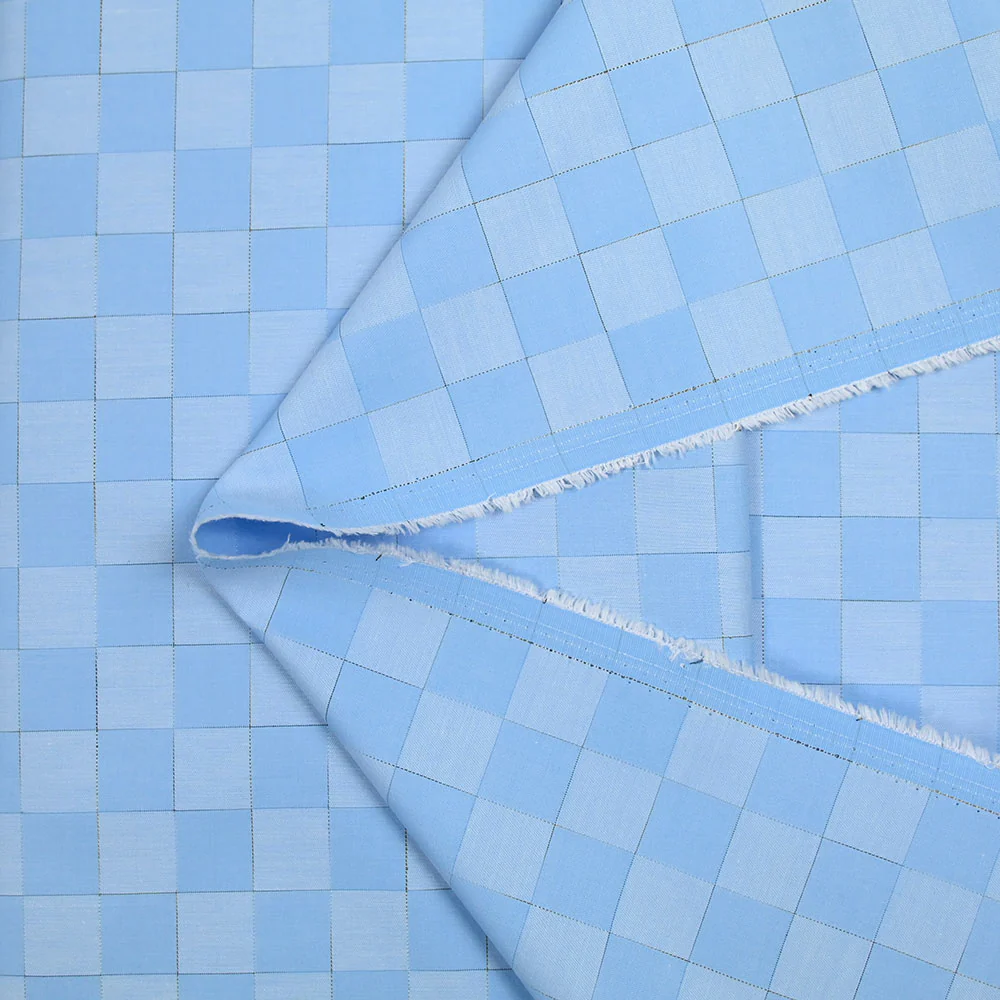 Popeline polycoton Ă damiers bleu - Image 3