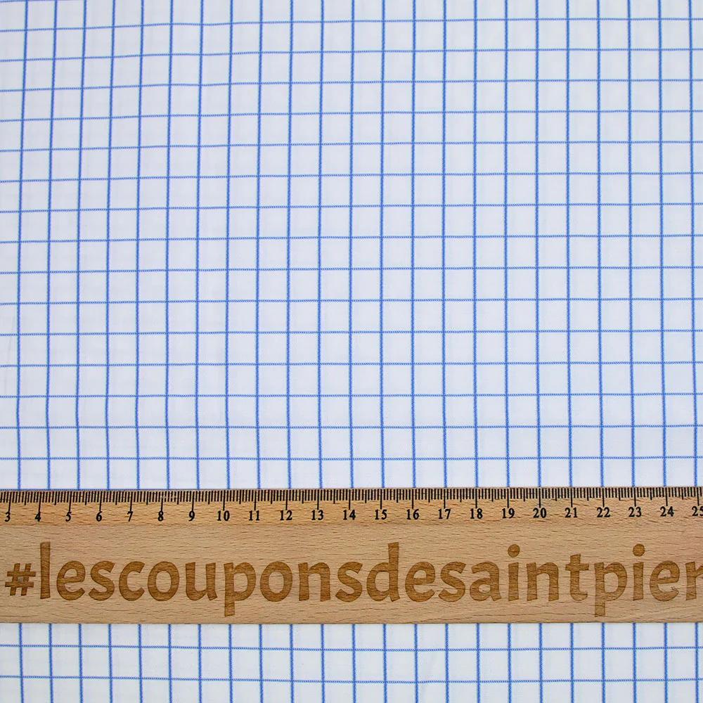 Popeline polycoton jacquard Ă carreaux bleu denim fond blanc - Image 3