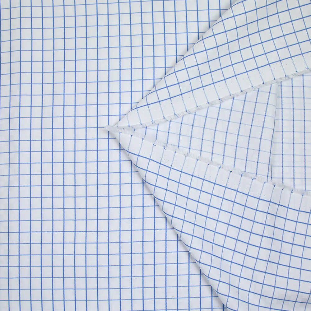 Popeline polycoton jacquard Ă carreaux bleu denim fond blanc - Image 4
