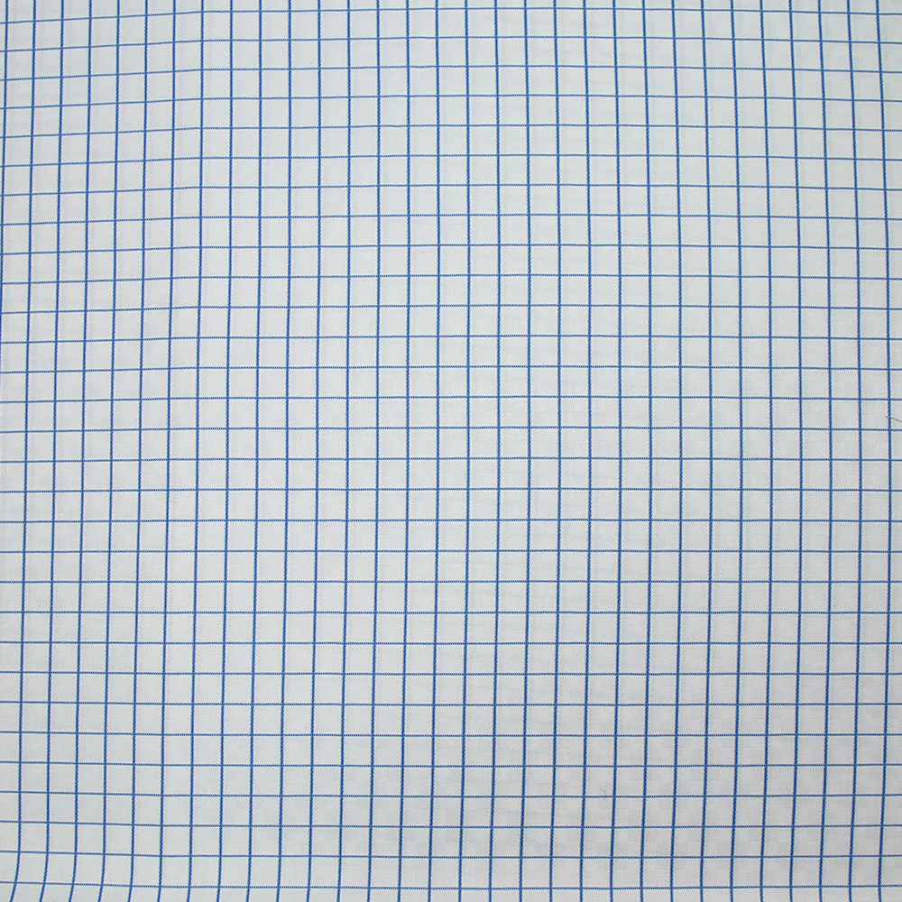 Popeline polycoton jacquard Ă carreaux bleu denim fond blanc - Image 5