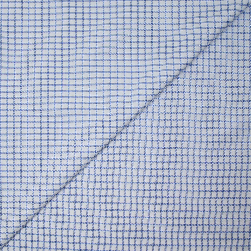 Popeline polycoton jacquard Paul à carreaux bleu