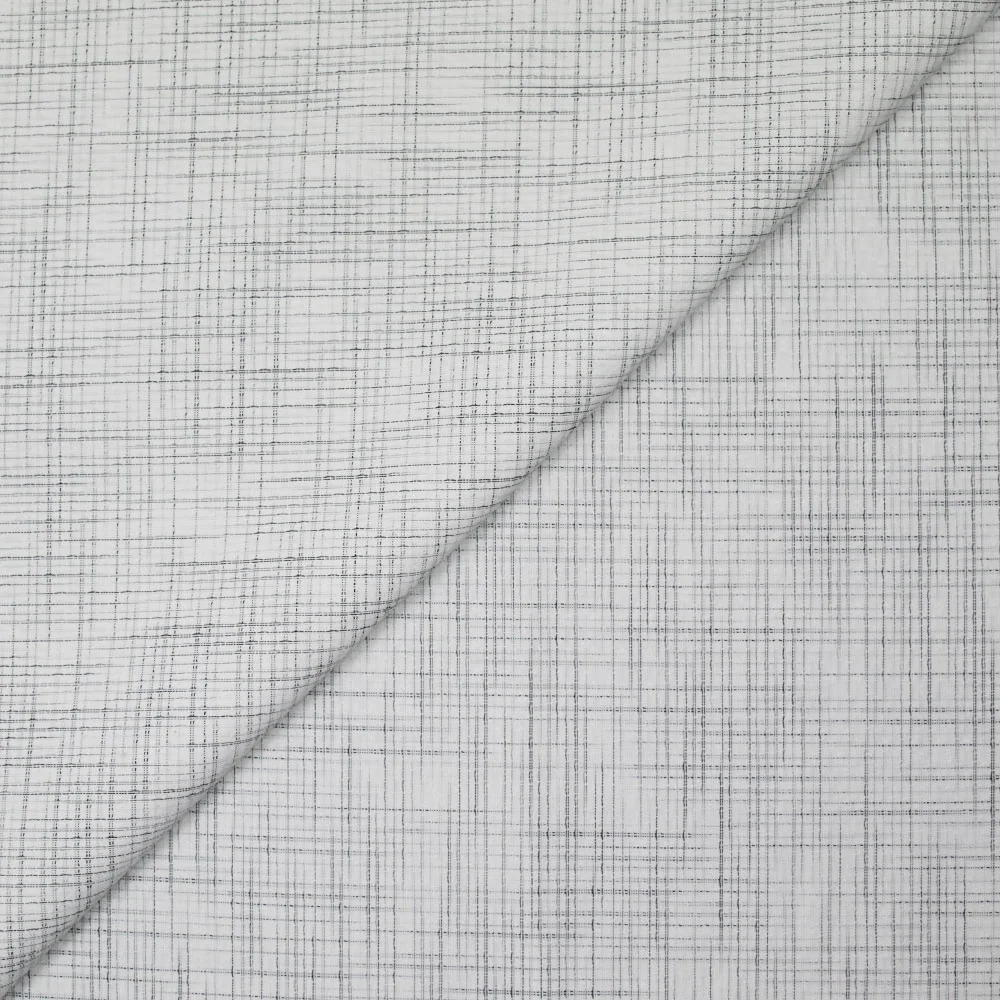 Popeline polycoton tissée-teinte quadrillage gris fond blanc
