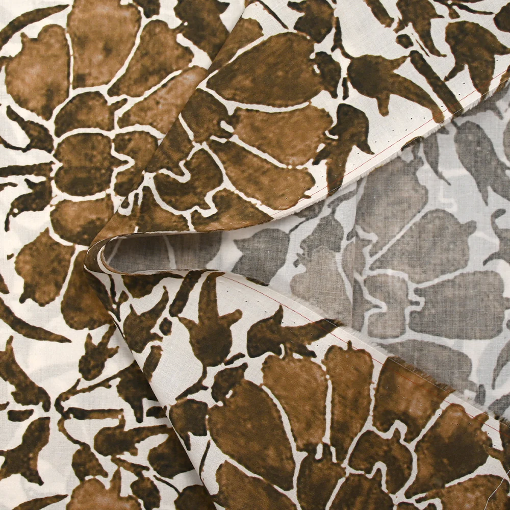 Voile de coton imprimé frise et cyanotype marron fond écru - Image 8