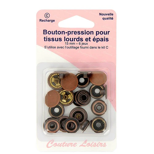 Recharge boutons pression pour tissus lourds et épais- Bronze