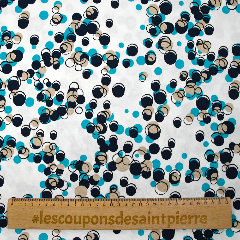 Satin de coton élasthanne dans les bulles turquoise fond blanc - Image 3