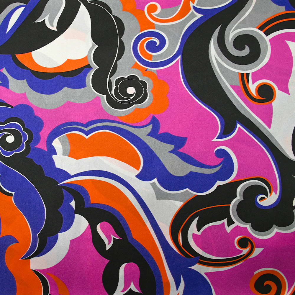 Satin de soie imprimé paisley indigo, magenta et orange - Image 4