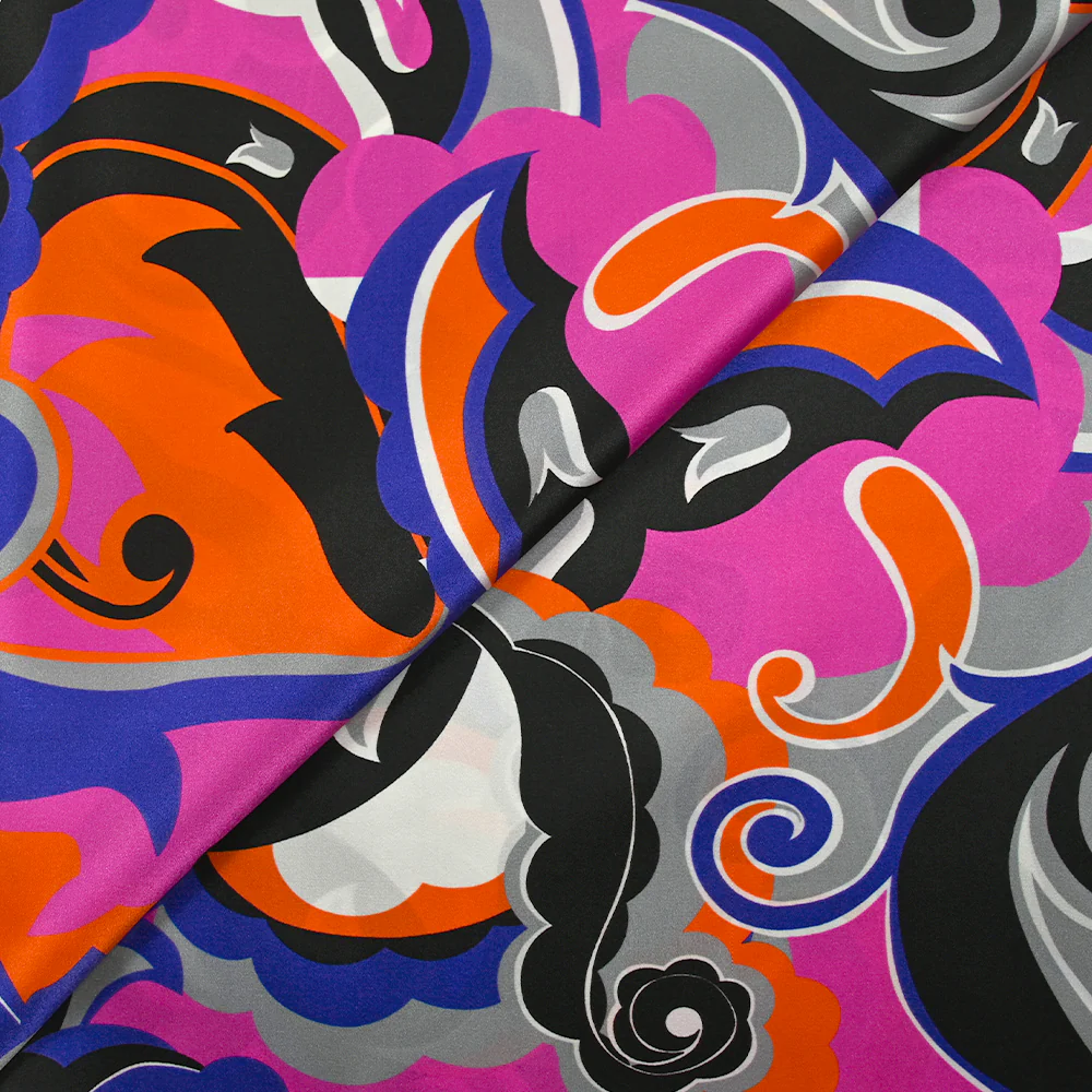 Satin de soie imprimé paisley indigo, magenta et orange - Image 6