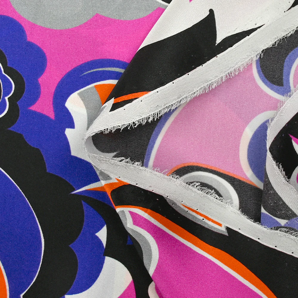 Satin de soie imprimé paisley indigo, magenta et orange - Image 7