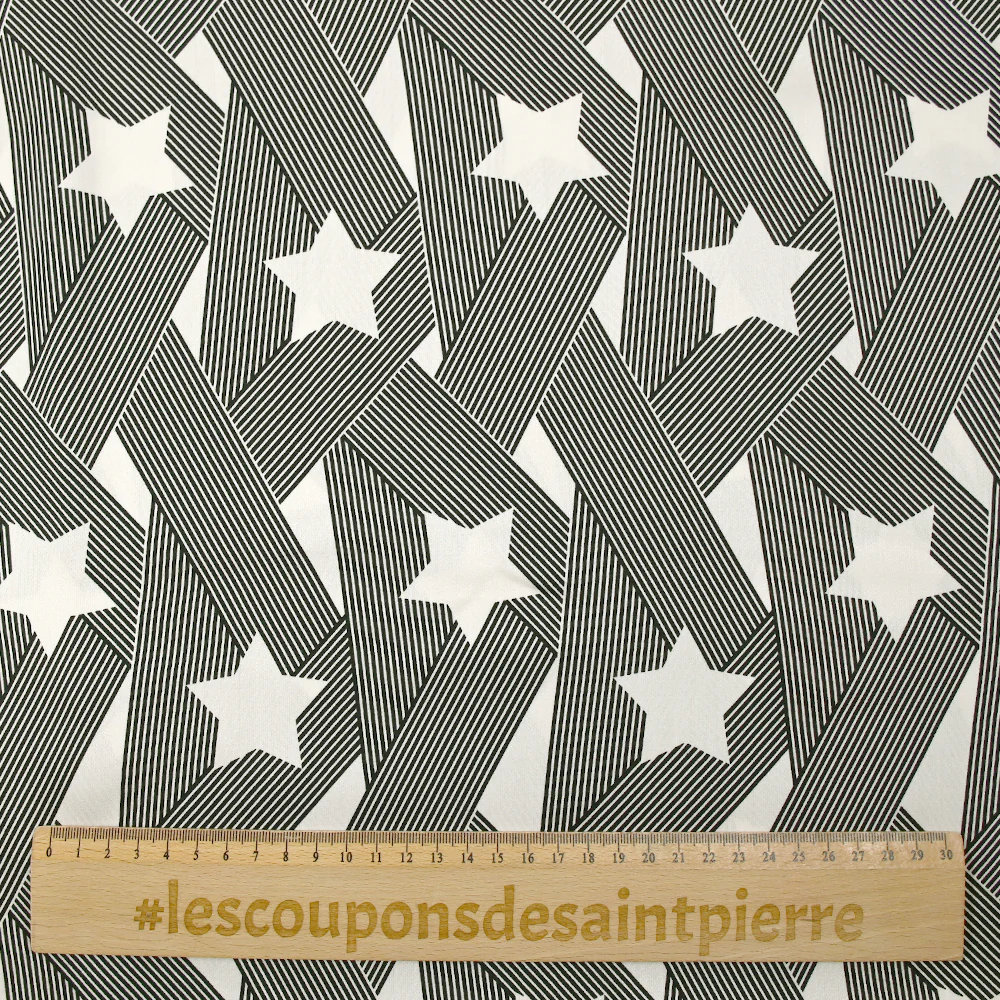Satin de viscose fin imprimé étoile entremêlée noir et blanc cassé - Image 3