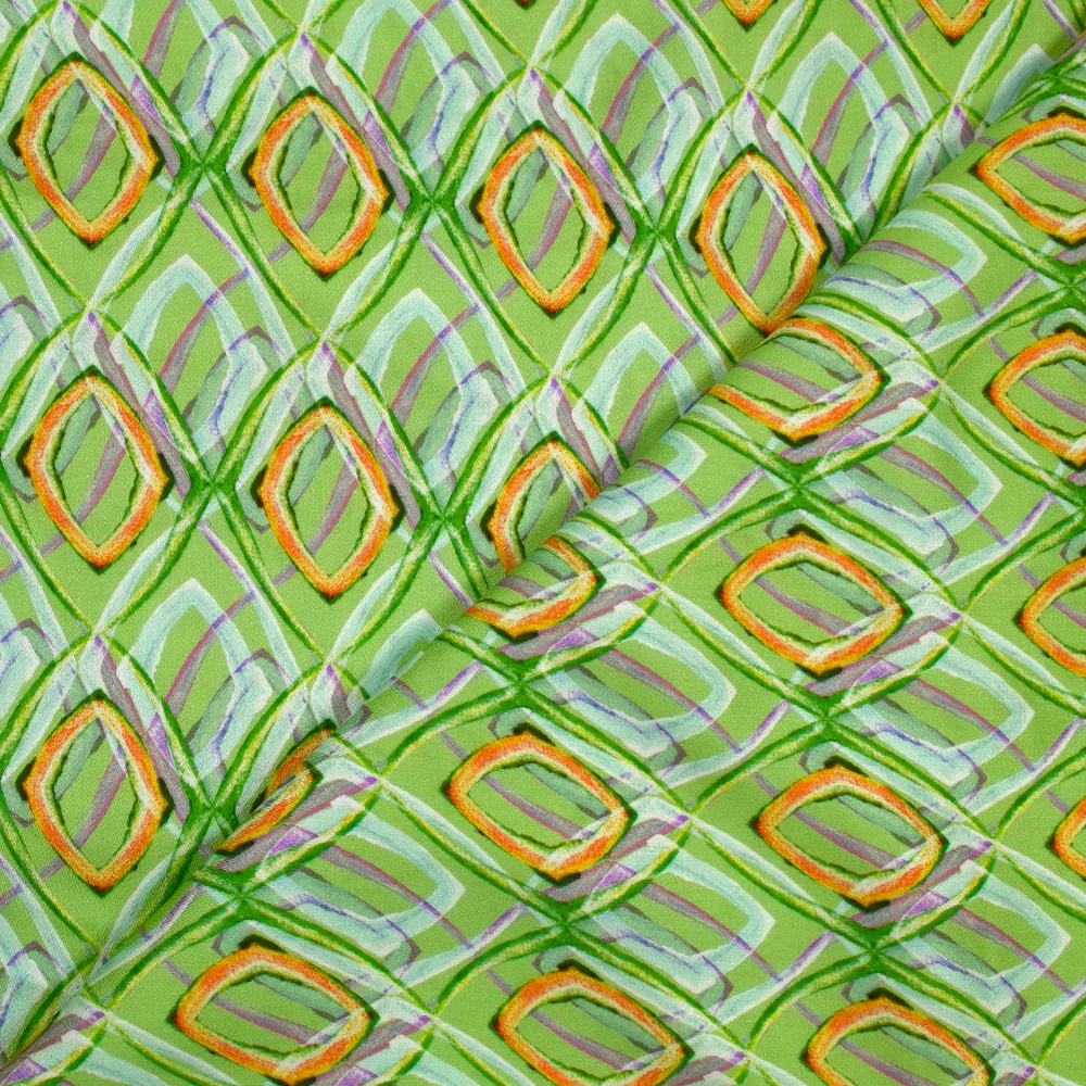 Satin de viscose imprimé disco retro fond vert - Image 4