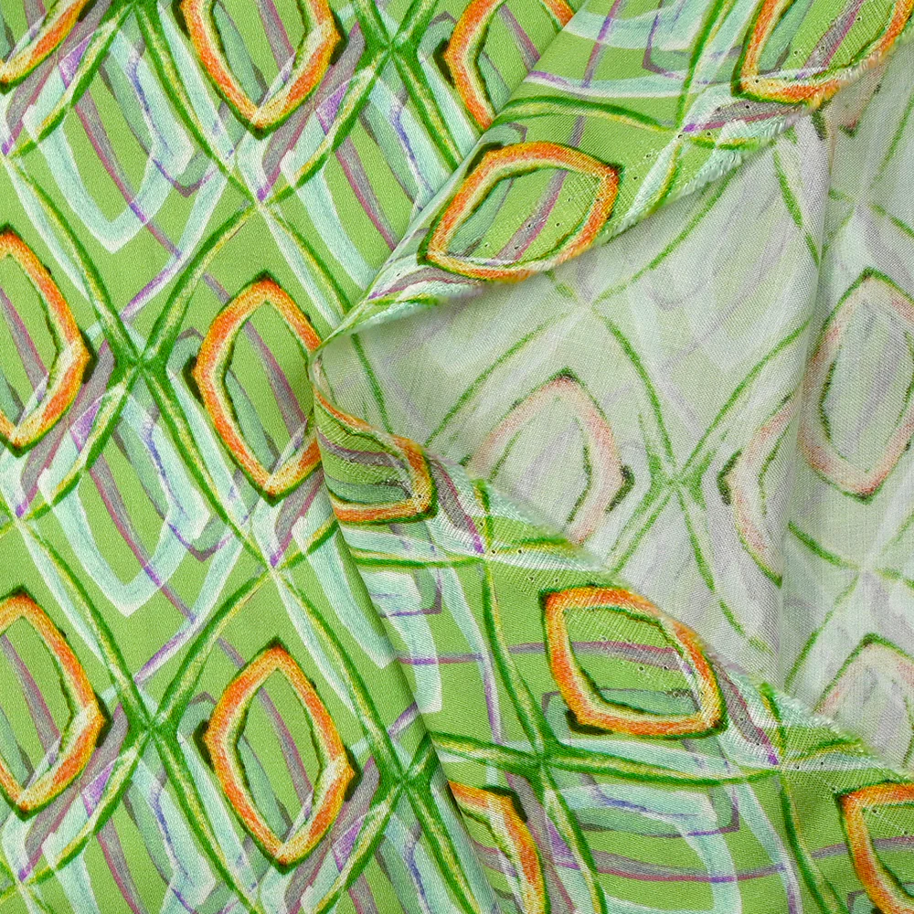 Satin de viscose imprimé disco retro fond vert - Image 5