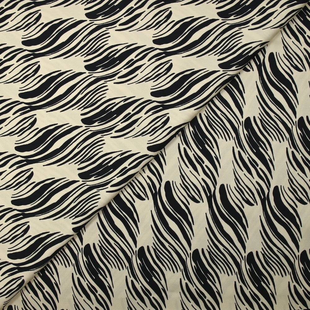 Satin de viscose imprimé souffle noir fond écru - Image 4