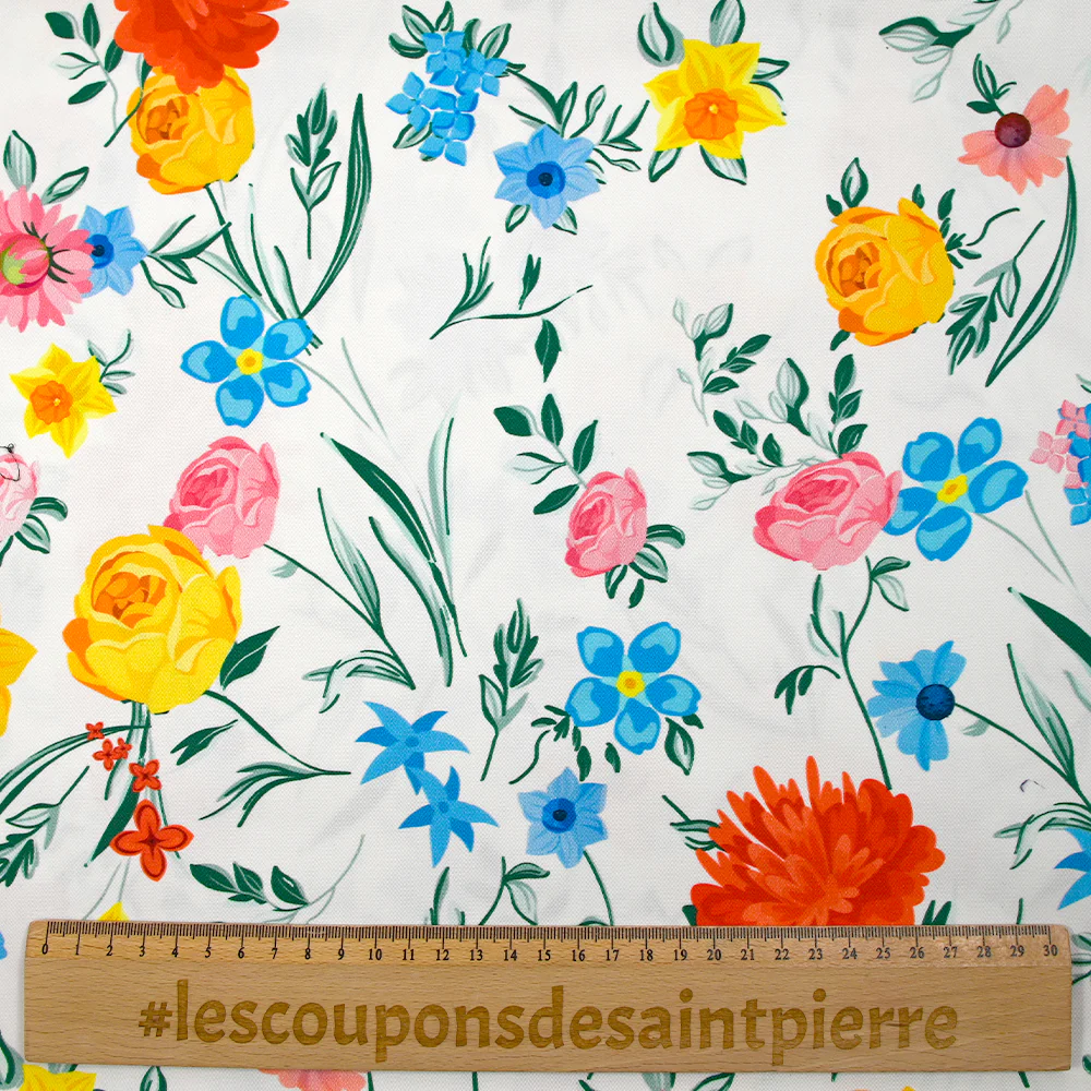 Sergé de coton élasthanne fleurs du jardin fond blanc - Image 3