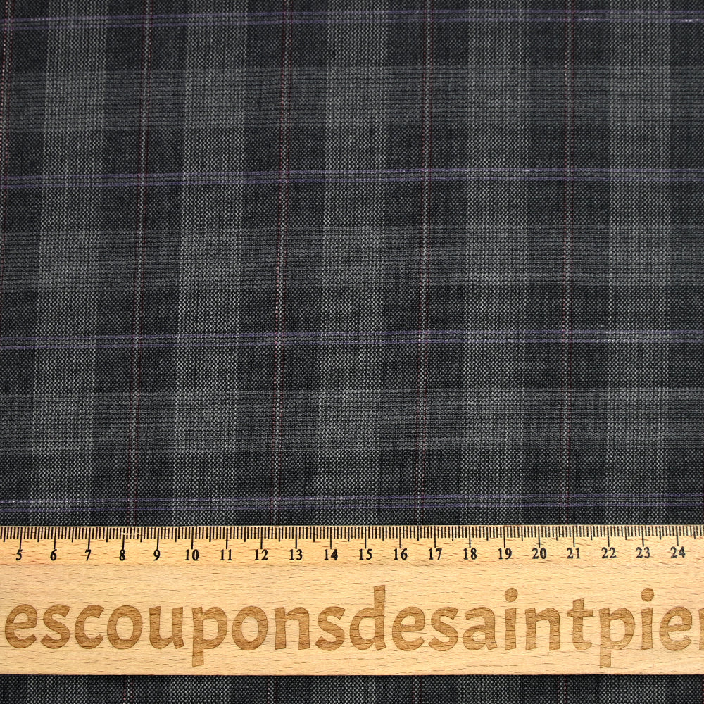 Tissu tailleur 100% laine carreaux fenĂȘtre violet et rouge fond gris - Image 4