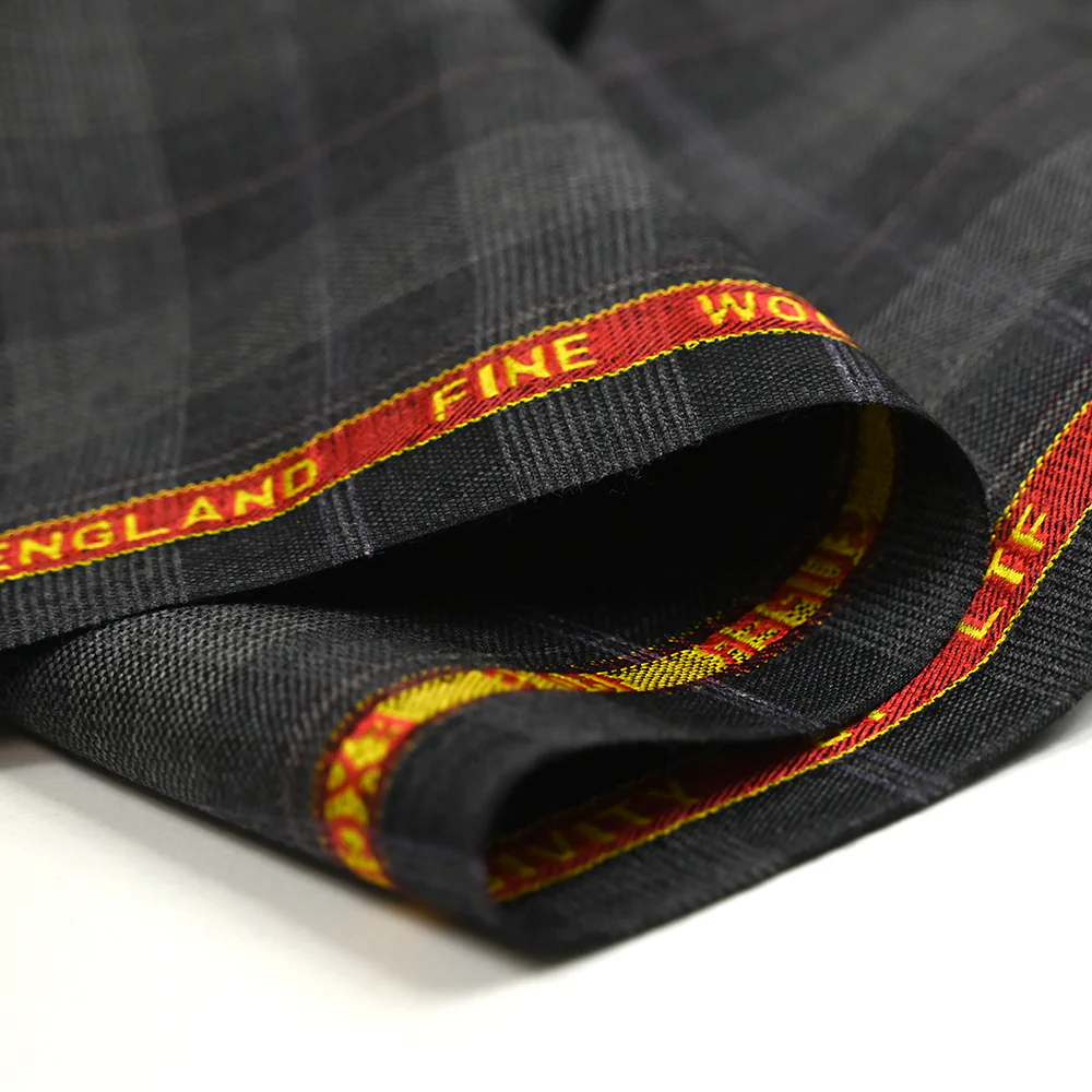 Tissu tailleur 100% laine carreaux fenĂȘtre violet et rouge fond gris - Image 6