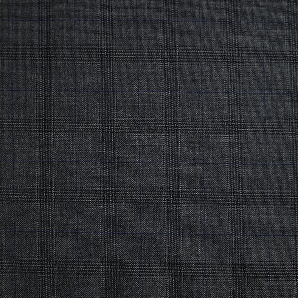 Tissu tailleur 100% laine prince-de-galles noir, bleu fond gris foncé - Image 3