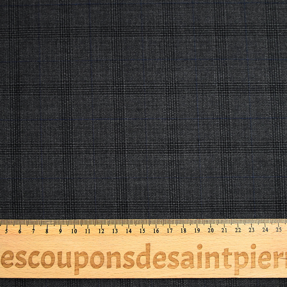 Tissu tailleur 100% laine prince-de-galles noir, bleu fond gris foncé - Image 4