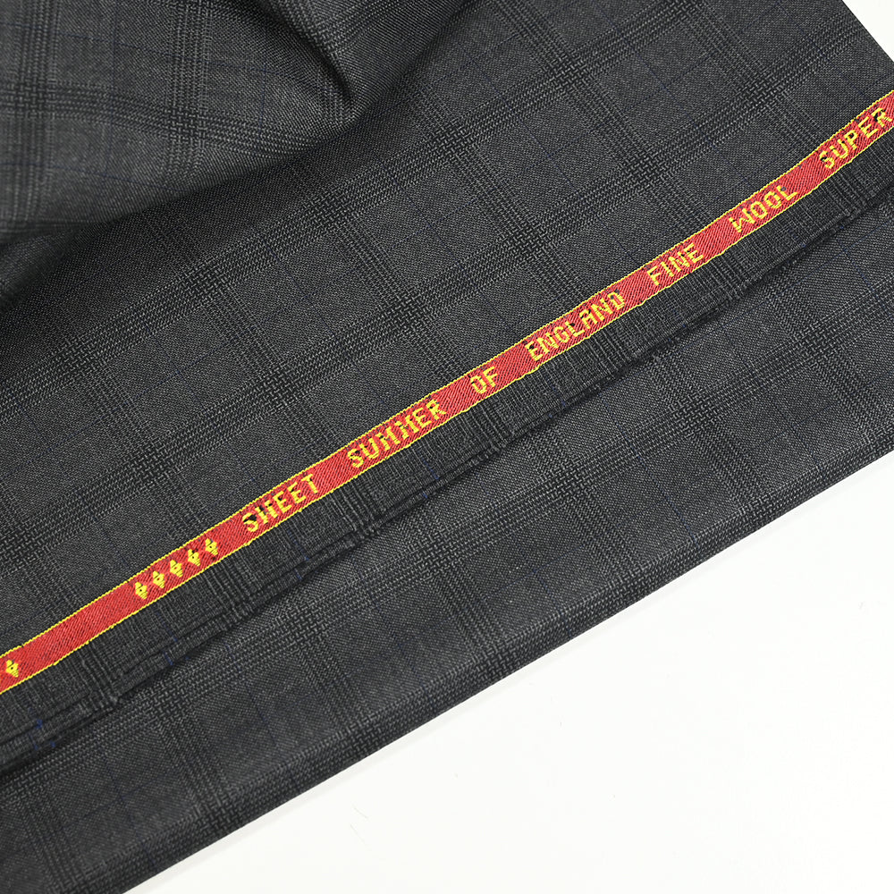 Tissu tailleur 100% laine prince-de-galles noir, bleu fond gris foncé - Image 5