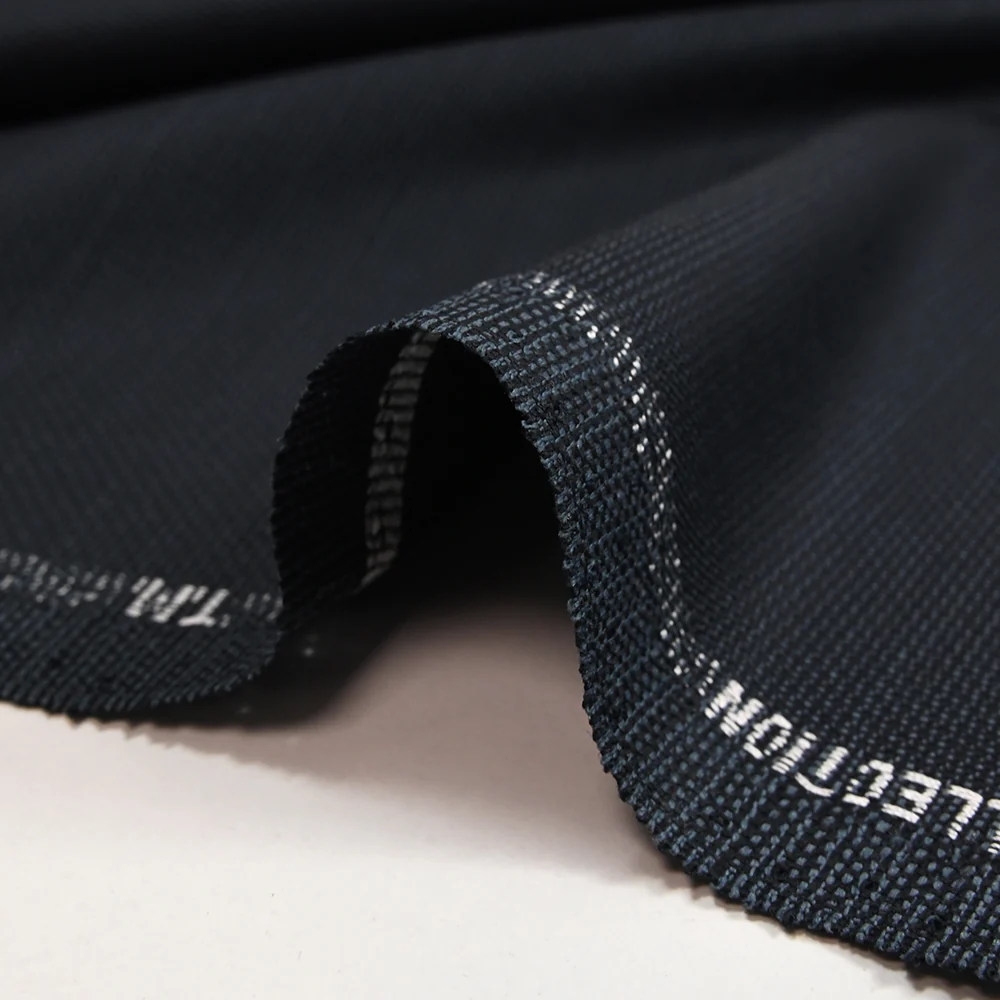Tissu tailleur laine mélangée fantaisie bleu foncé et noir - Image 6