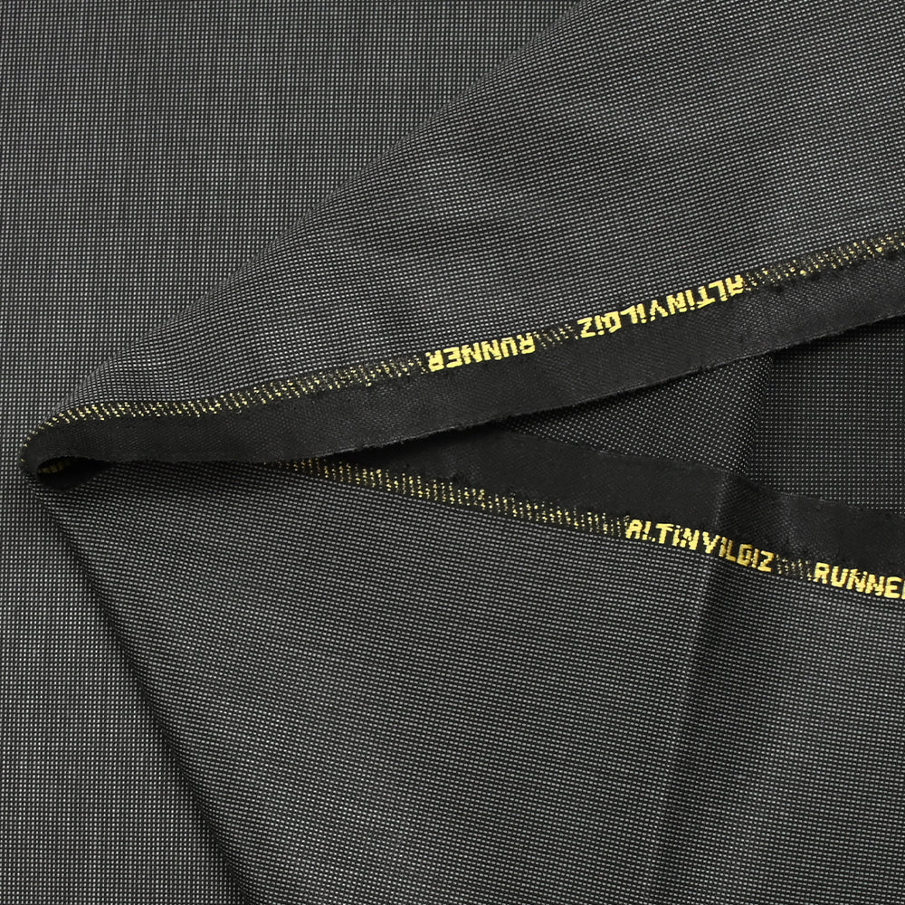 Tissu tailleur laine mélangée fantaisie gris argent fond noir - Image 5
