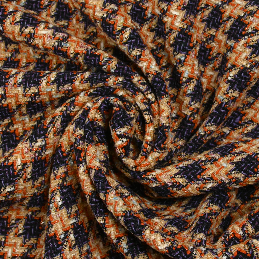 Tweed de laine mélangée à carreaux mauve, orange et beige - Image 2