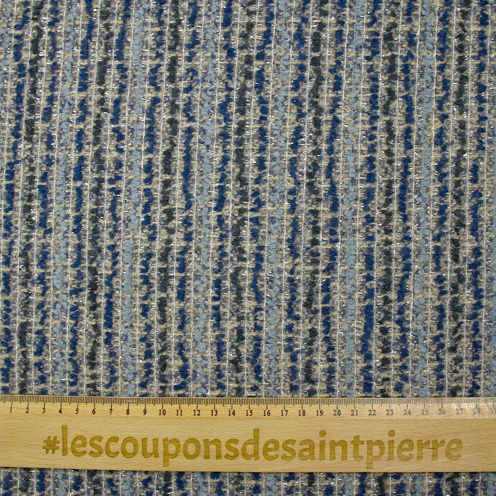 Tweed de laine mélangée lurex argent Carmen beige et bleu - Image 3