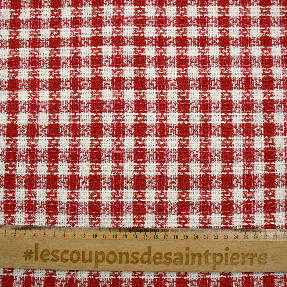 Tweed de polyester Ă carreaux rouge et blanc - Image 3