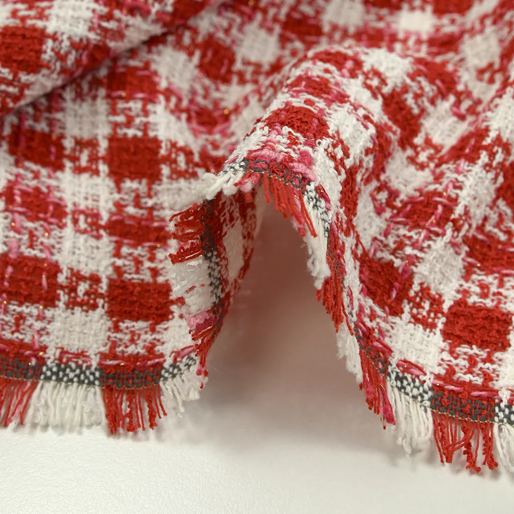 Tweed de polyester Ă carreaux rouge et blanc - Image 7