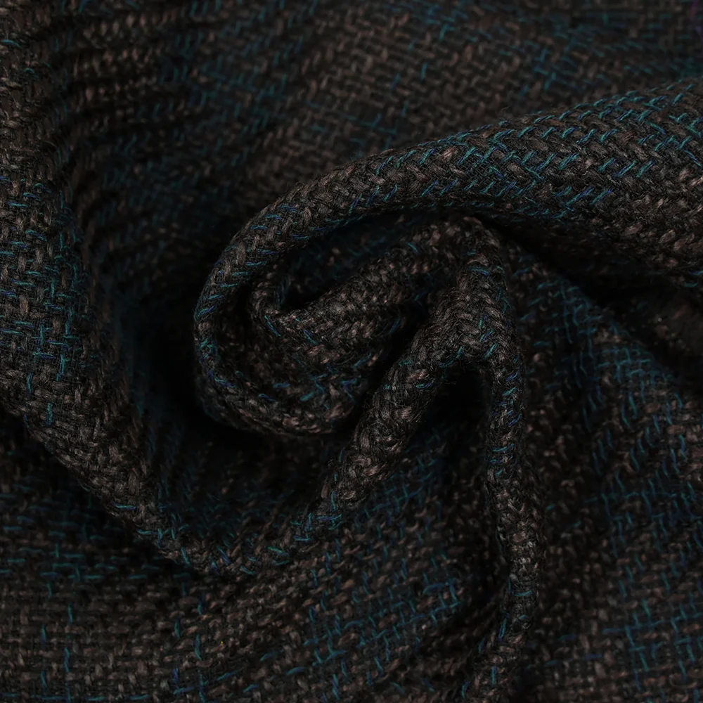Tweed de polyester marron foncé et bleu canard - Image 2