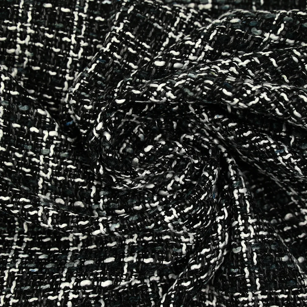 Tweed polyester gris souris, blanc et bleu canard - Image 2