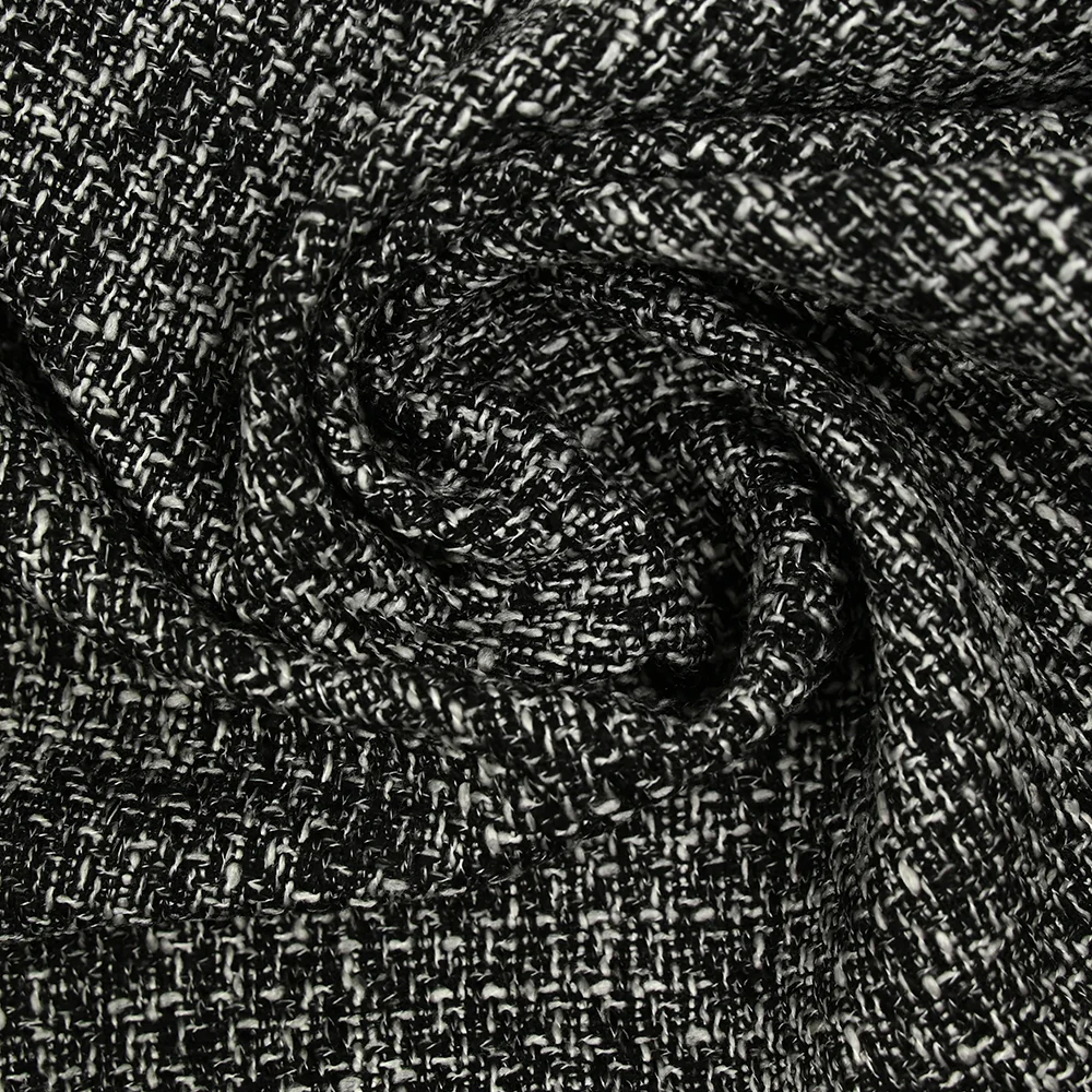 Tweed polyester noir et blanc effet chiné - Image 2