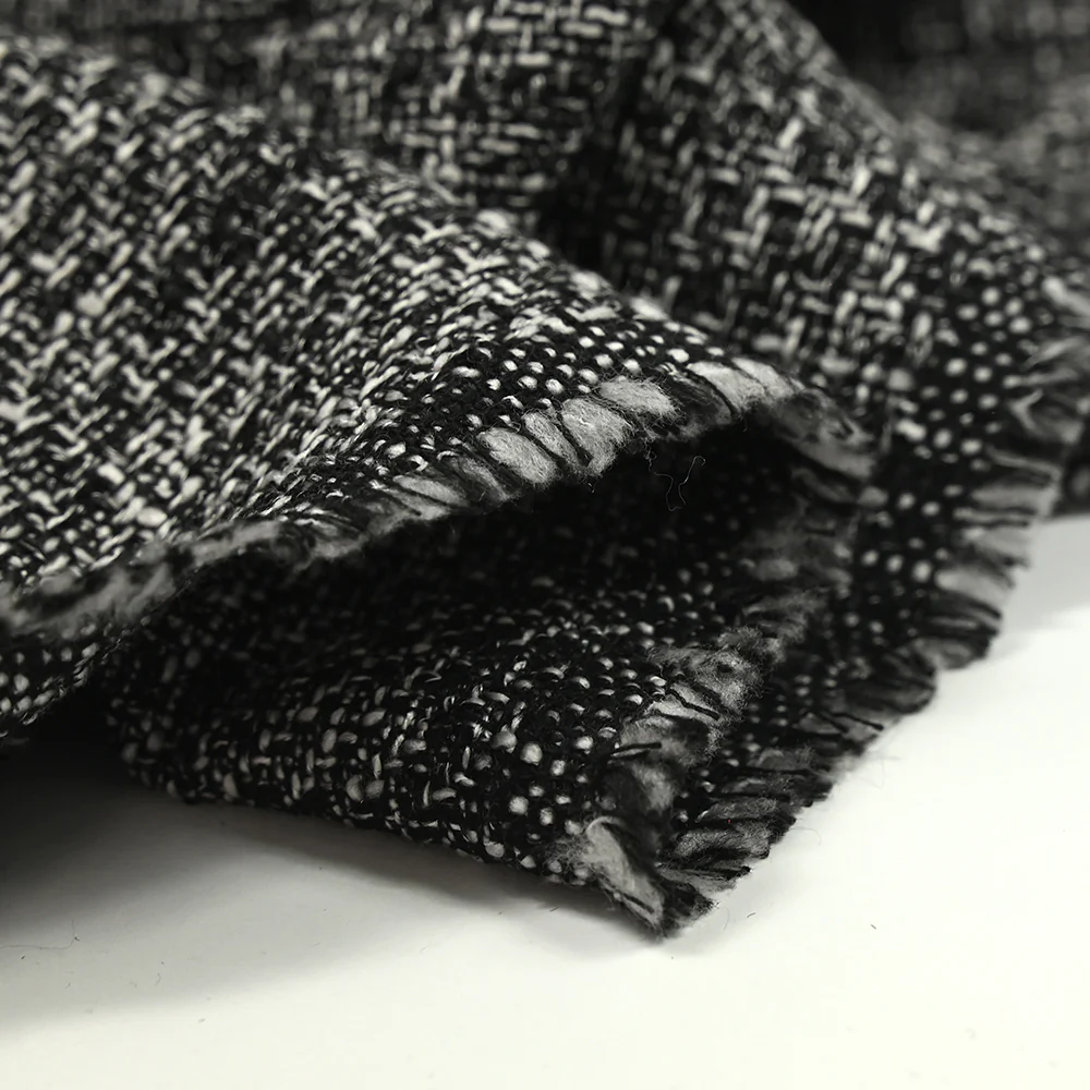 Tweed polyester noir et blanc effet chiné - Image 5