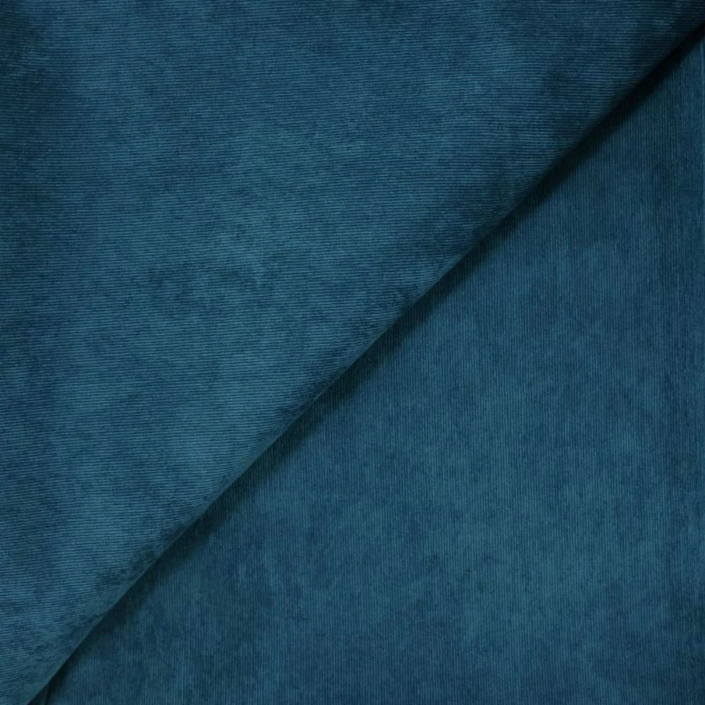 Velours polyester fines côtes bleu canard