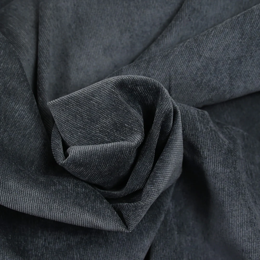 Velours polyester fines cĂ´tes gris acier - Image 2