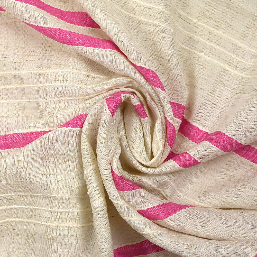 Viscose et coton rayé en relief rose fond écru naturel - Image 2