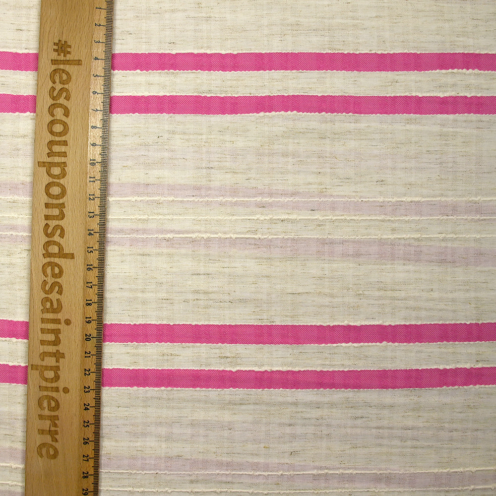 Viscose et coton rayé en relief rose fond écru naturel - Image 3