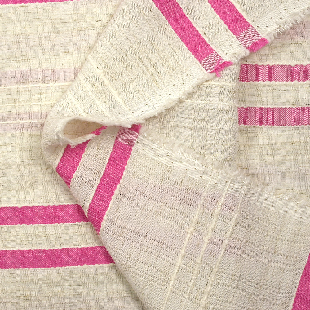 Viscose et coton rayé en relief rose fond écru naturel - Image 5