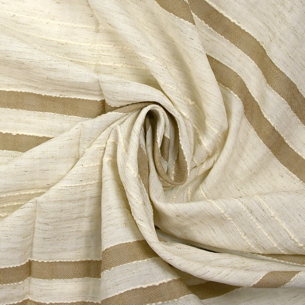 Viscose et coton rayé en relief taupe fond écru naturel - Image 2