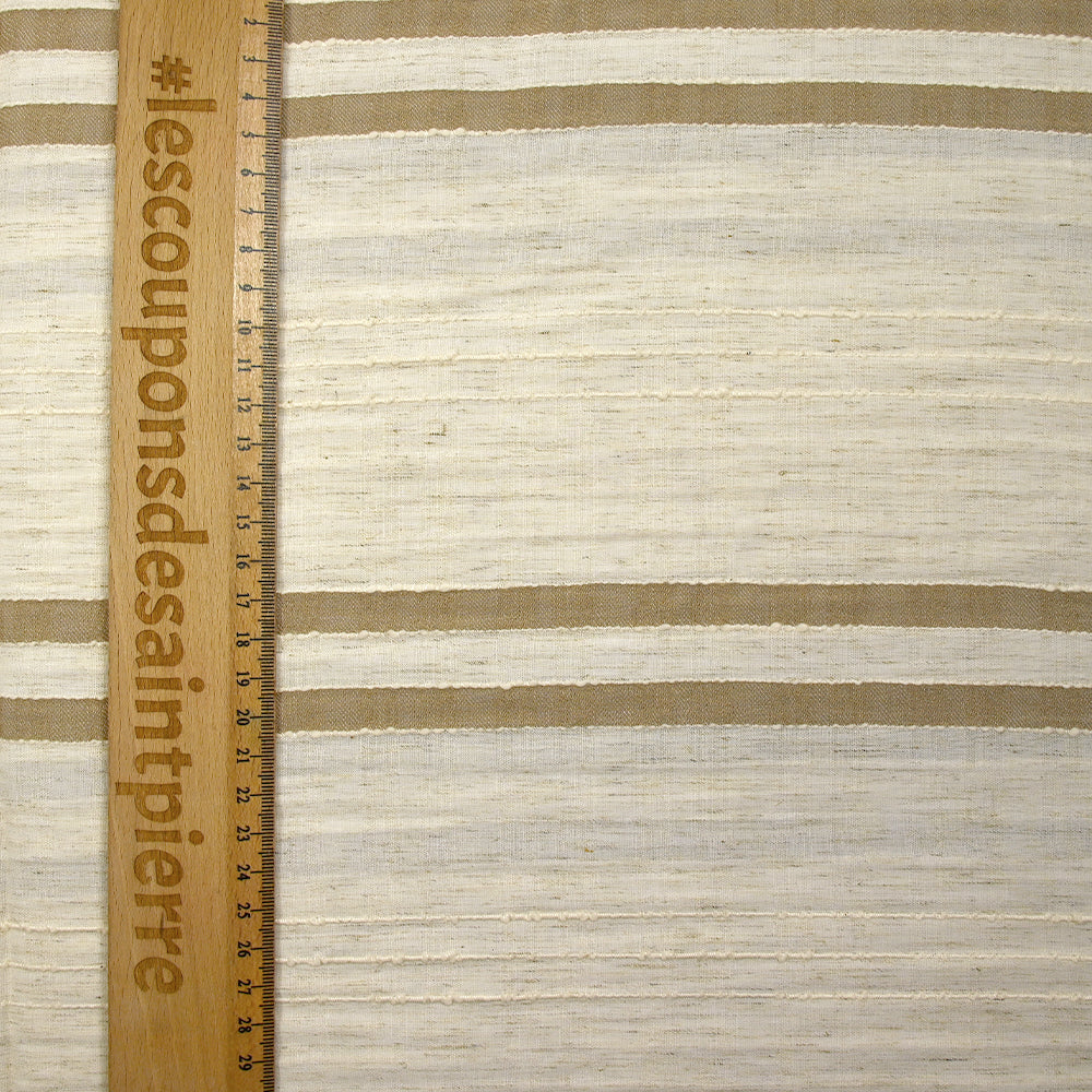 Viscose et coton rayé en relief taupe fond écru naturel - Image 3