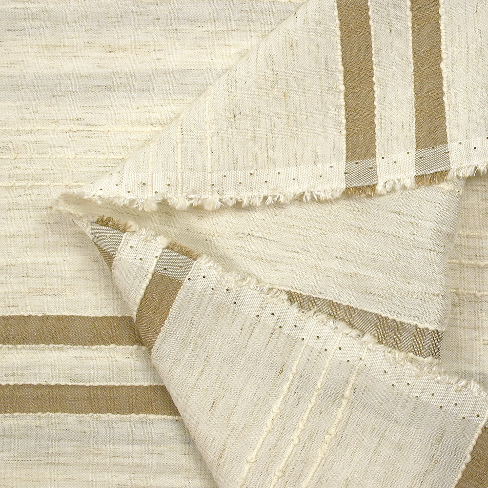 Viscose et coton rayé en relief taupe fond écru naturel - Image 5