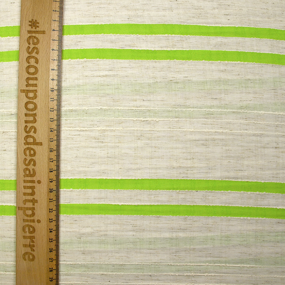 Viscose et coton rayé en relief vert pomme fond écru naturel - Image 3