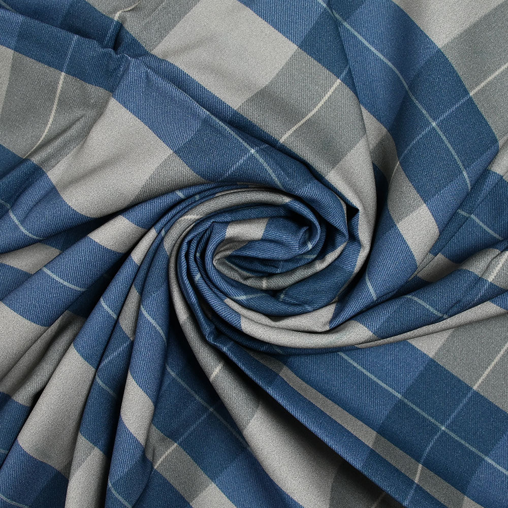 Viscose imprimée à carreaux gris et bleu barbeau - Image 2