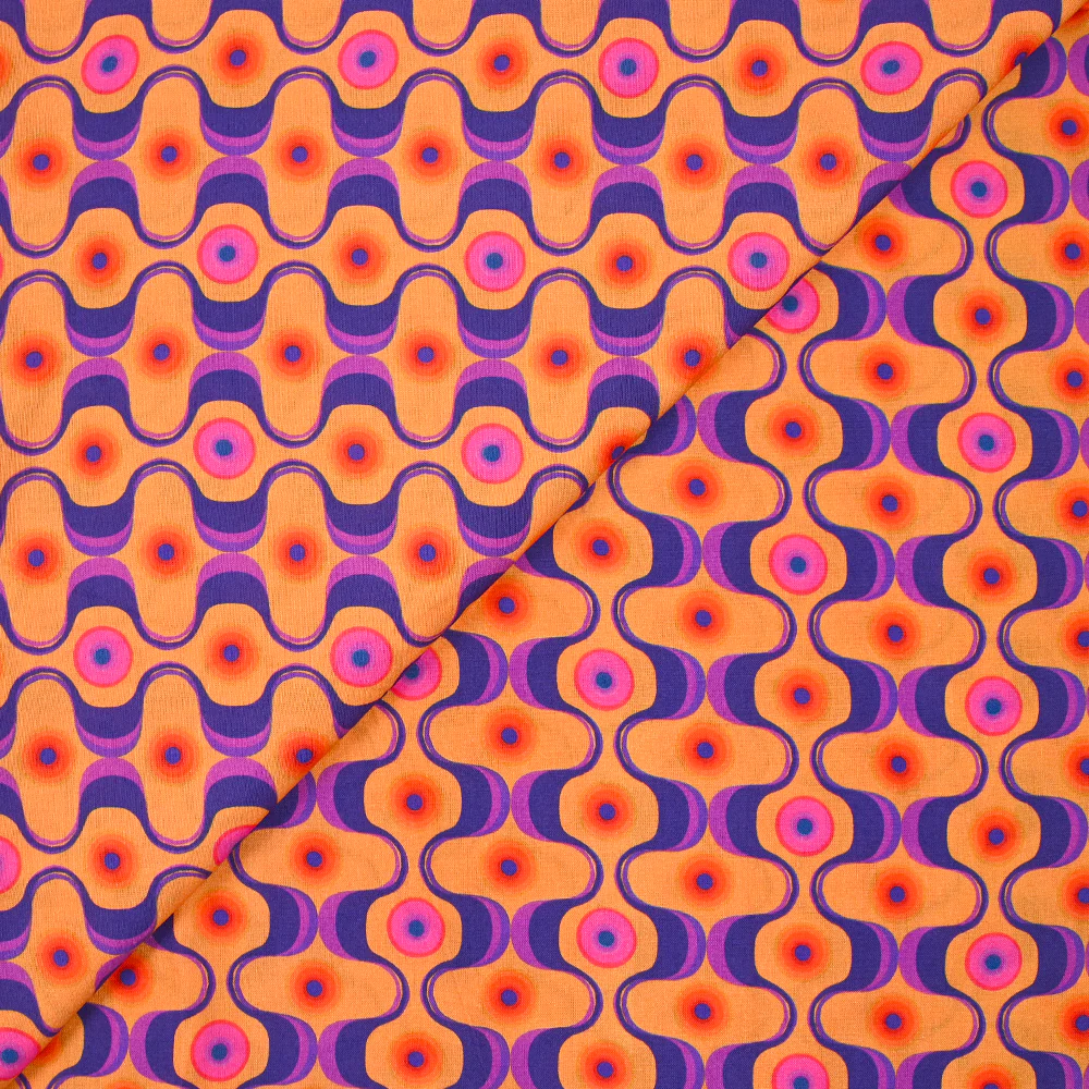 Viscose imprimée agitation violet et rose fond orange - Image 4
