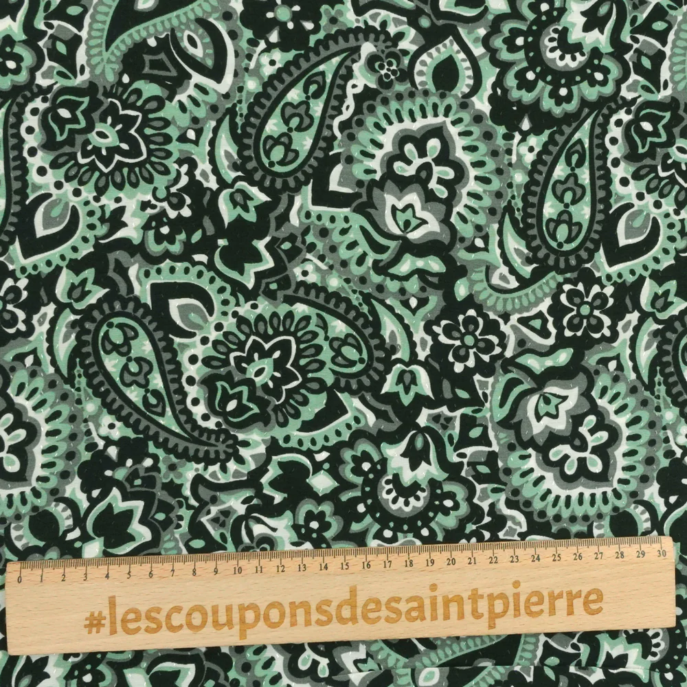 Viscose imprimée arabesque vert et gris - Image 3