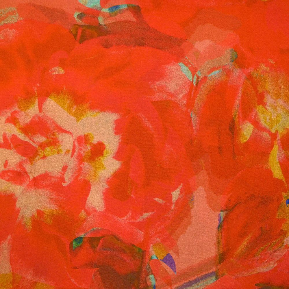 Viscose imprimée artistique fond rouge corail