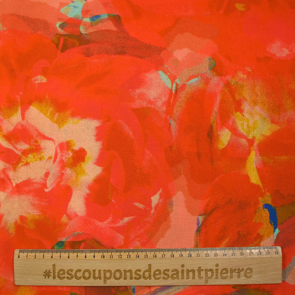 Viscose imprimée artistique fond rouge corail - Image 3