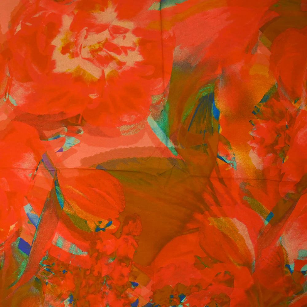 Viscose imprimée artistique fond rouge corail - Image 4